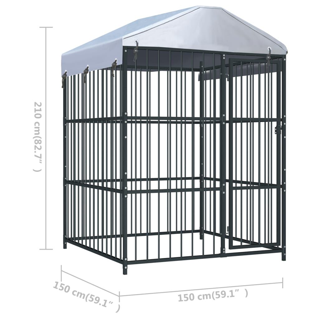 vidaXL Κλουβί Σκύλου Εξωτερικού Χώρου 150 x 150 x 210 εκ. με Στέγαστρο