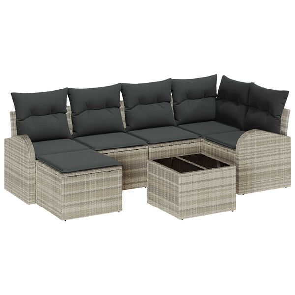 vidaXL Σετ Καναπέ Κήπου με μαξιλάρι 7 pcs Ανοιχτό γκρι Πολυ ράταν