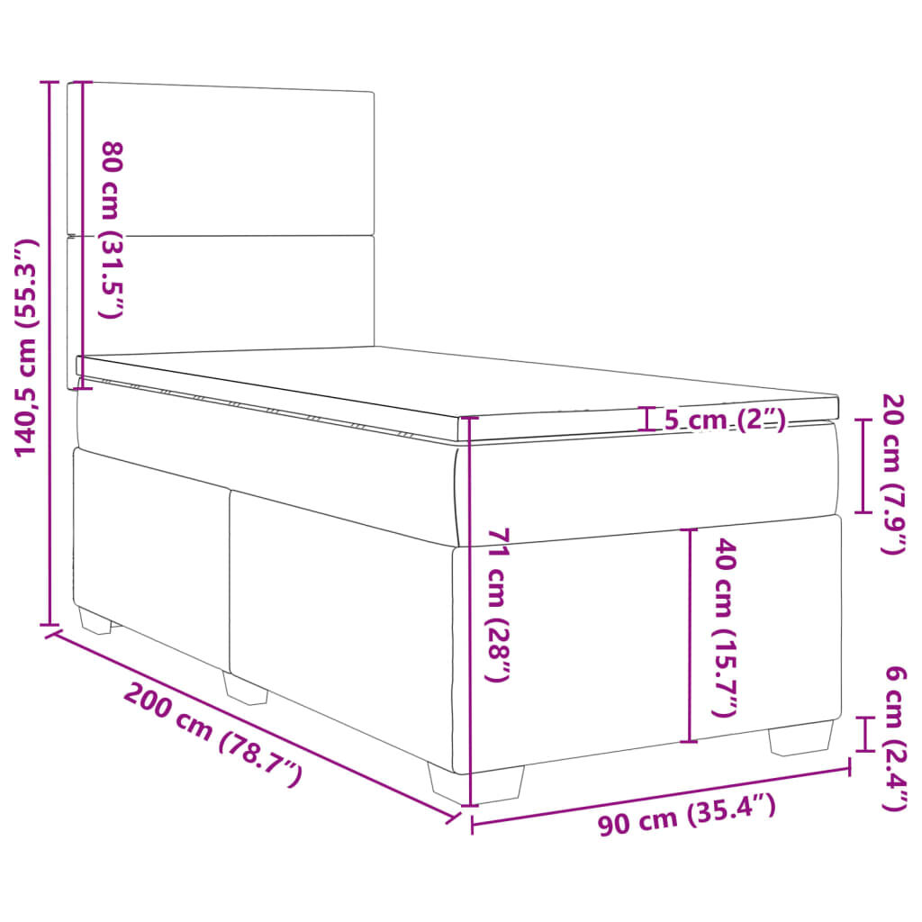 vidaXL Κρεβάτι Boxspring με Στρώμα Μπλε 90x200 εκ. Βελούδινο