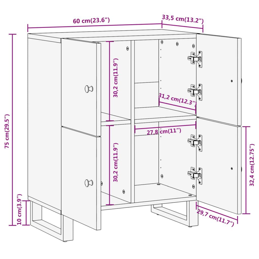 vidaXL Βοηθητικό Έπιπλο Καφέ/Μαύρο 60x33,5x75 εκ. Μασίφ Ξύλο Μάνγκο