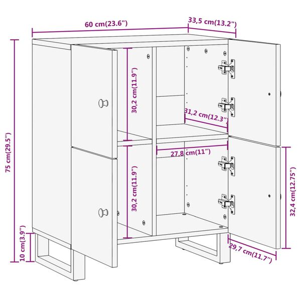 vidaXL Βοηθητικό Έπιπλο Καφέ/Μαύρο 60x33,5x75 εκ. Μασίφ Ξύλο Μάνγκο