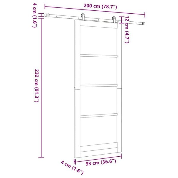vidaXL Συρόμενη Πόρτα ORKDAL Καφέ 93 x 232 εκ. Ξύλο και μέταλλο