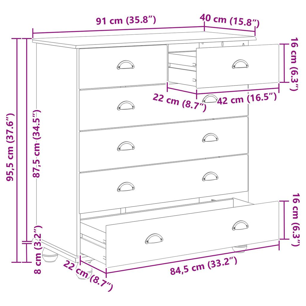 vidaXL ΣΥΡΤΑΡΙΕΡΑ "ASKIM" Λευκή 91x40x95,5 εκ Μασίφ ξύλο πεύκου