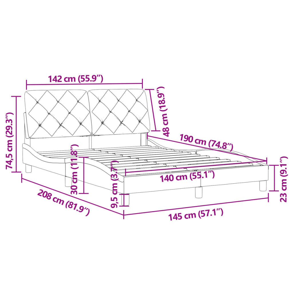 vidaXL Σκελετός Κρεβατιού Χωρίς Στρώμα Μαύρο 140x190 εκ. Βελούδινο