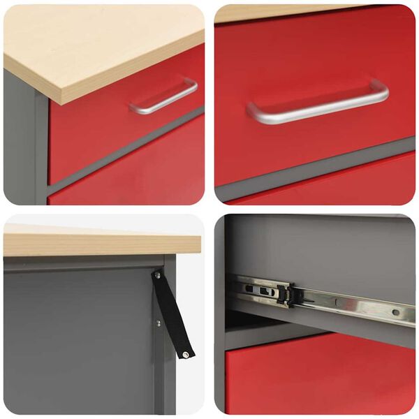 vidaXL Ντουλάπα Εργασίας 3 pcs Κόκκινο και Γκρίζο 150 x 55 x 85 εκ
