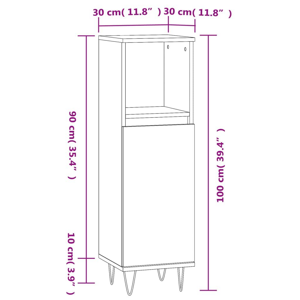 vidaXL Ντουλάπι Μπάνιου Καφέ Δρυς 30x30x100 εκ. Επεξεργασμένο Ξύλο