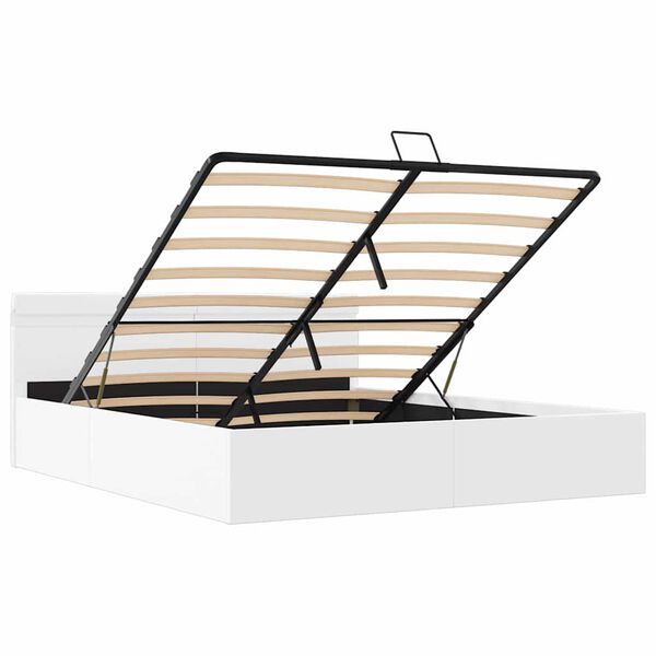vidaXL Πλαίσιο Κρεβατιού Αποθ. Χώρο/LED Μαύρο 160x200 εκ. Δερματίνη