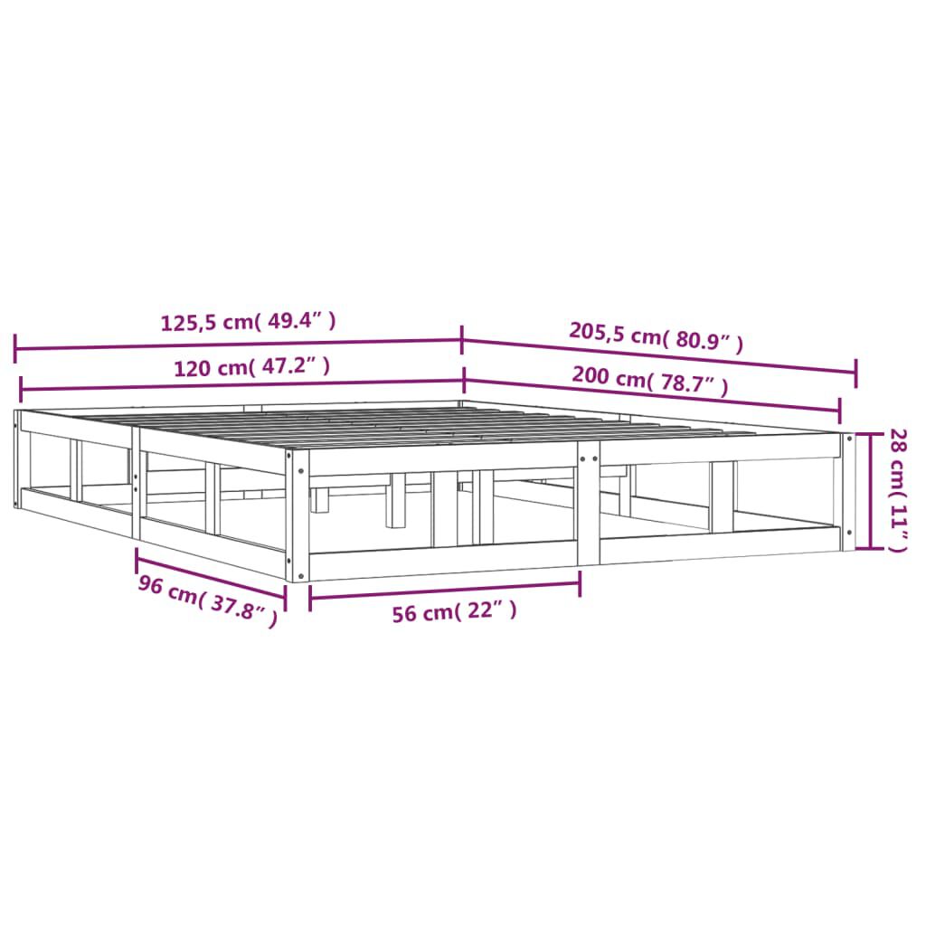 vidaXL Πλαίσιο Κρεβατιού 120 x 200 εκ. από Μασίφ Ξύλο