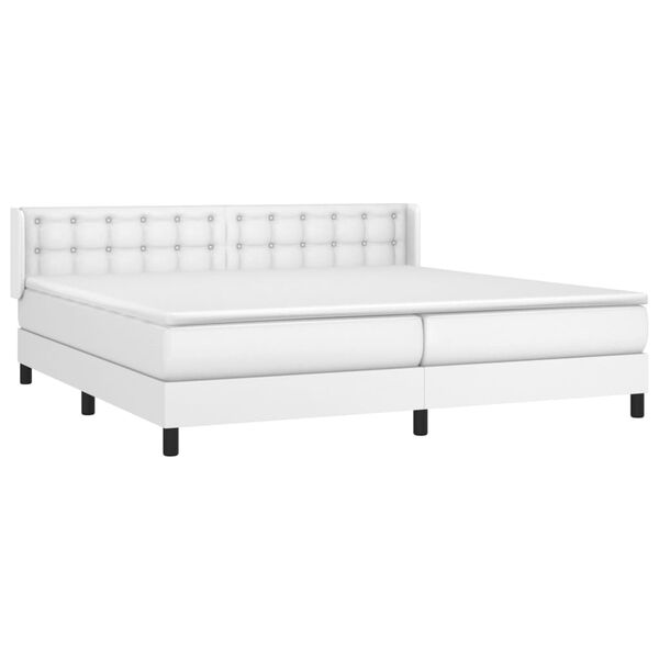 vidaXL Κρεβάτι Boxspring με Στρώμα Λευκό 200x200 εκ. Συνθετικό Δέρμα