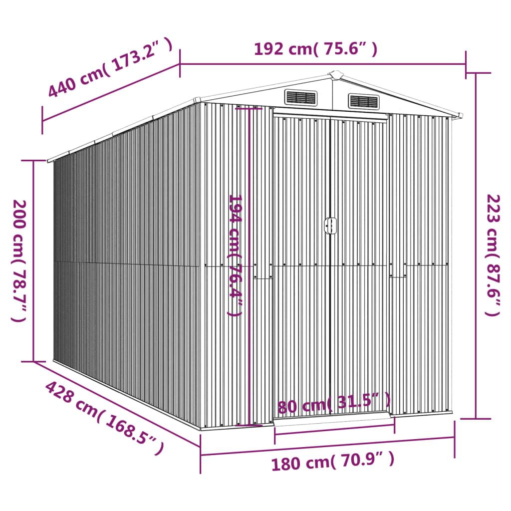 vidaXL Αποθήκη Κήπου Ανθρακί 192x440x223 εκ. Γαλβανισμένο Ατσάλι