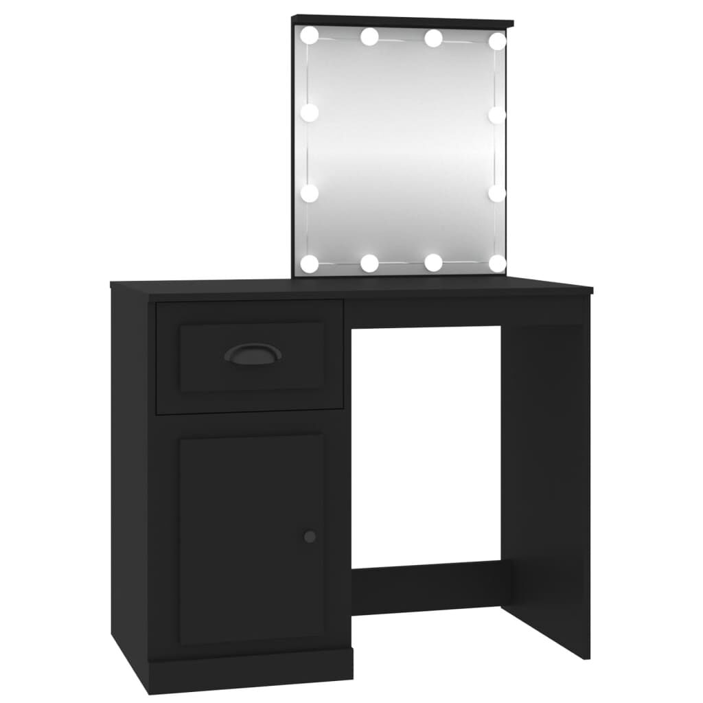 vidaXL Μπουντουάρ με LED Μαύρο 90x50x132,5 εκ. Επεξ. Ξύλο