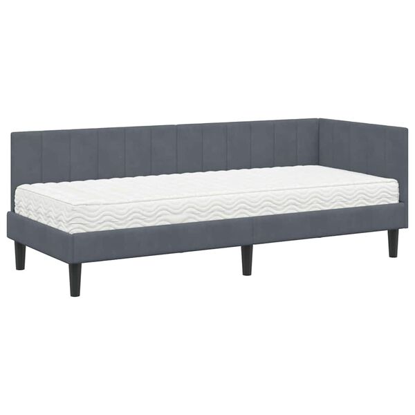 vidaXL Κρεβάτι Γωνίας με στρώμα Σκούρο γκρι 80 x 200 cm Βελούδο