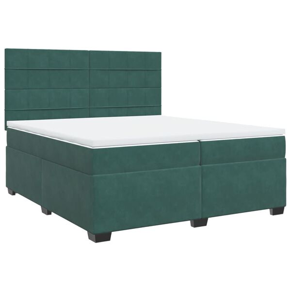 vidaXL Κρεβάτι Boxspring με Στρώμα Σκούρο Πράσινο 200x200εκ. Βελούδινο