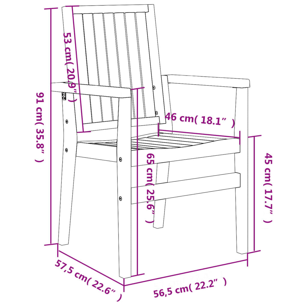 vidaXL Καρέκλες Κήπου Στοιβαζόμενες 4 τεμ. 56,5x57,5x91 εκ. Μασίφ Teak