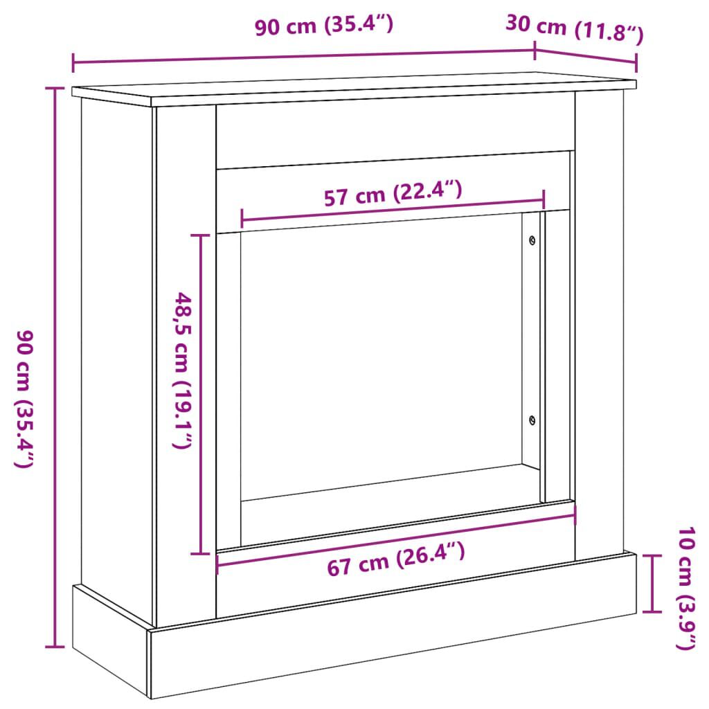 vidaXL Πλαίσιο Τζακιού Γκρι Sonoma 90x30x90 εκ. από Επεξ. Ξύλο