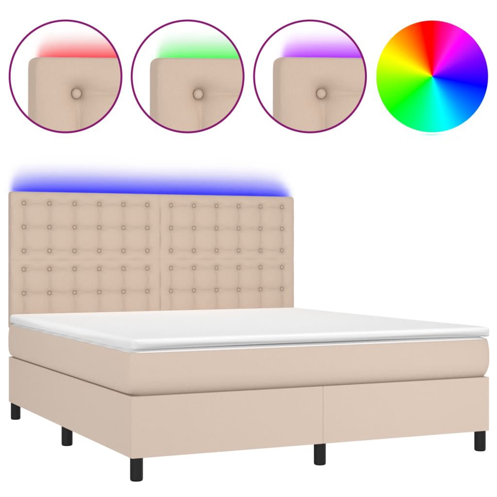 vidaXL Κρεβάτι Boxspring Στρώμα&LED Καπουτσίνο 180x200 εκ. Συνθ. Δέρμα
