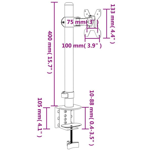 vidaXL Βάση Οθόνης VESA Μαύρη 75/100 χιλ. από Ατσάλι