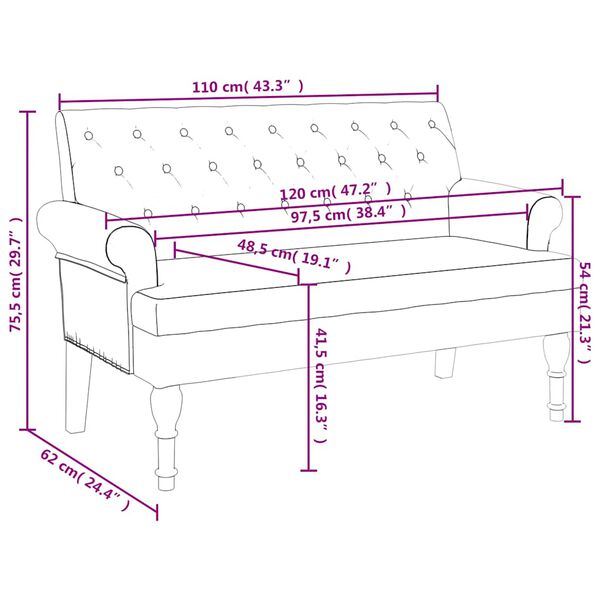 vidaXL Παγκάκι με Πλάτη Σκούρο Πράσινο 120 x 62 x 75,5 εκ. Υφασμάτινο