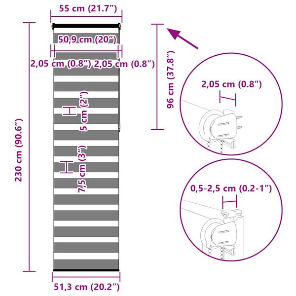 vidaXL Ζέβρα τυφλή Μαύρο Πλάτος υφάσματος 45,9 εκ. Πολυεστέρας