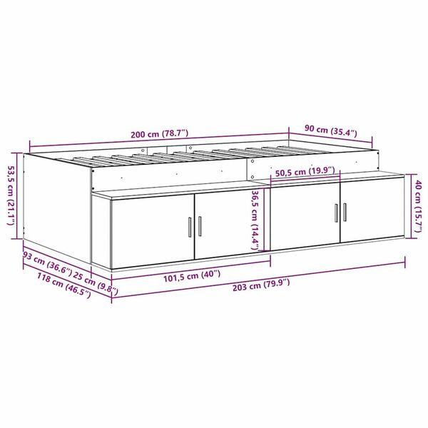 vidaXL Κρεβάτι με αποθηκευτικό χώρο artisan δρυς 90 x 200 cm