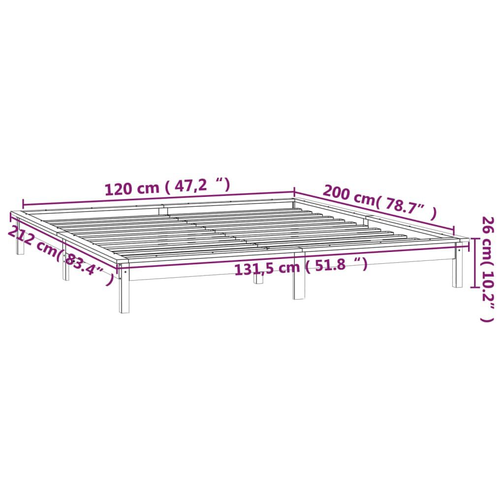 vidaXL Πλαίσιο Κρεβατιού με LED Καφέ Μελί 120 x 200 εκ. από Μασίφ Ξύλο