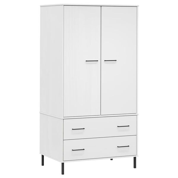 vidaXL Ντουλάπα OSLO Λευκή 90x55x172,5 εκ. Μασίφ Ξύλο με Μετ. Πόδια