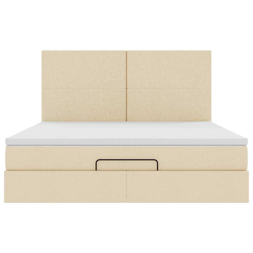 vidaXL Οθωμανικό Κρεβάτι με Στρώμα Κρέμα 160x200cm Ύφασμα