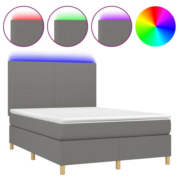 vidaXL &Kappa;&rho;&epsilon;&beta;ά&tau;&iota; Boxspring &mu;&epsilon; &Sigma;&tau;&rho;ώ&mu;&alpha; & LED &Sigma;&kappa;.&Gamma;&kappa;&rho;&iota; 140x190&epsilon;&kappa;. &Upsilon;&phi;&alpha;&sigma;&mu;ά&tau;&iota;&nu;&omicron;