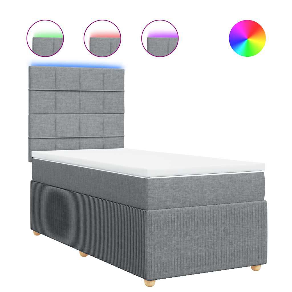 vidaXL Κρεβάτι Boxspring με Στρώμα Ανοιχτό Γκρι 90x200 εκ. Υφασμάτινο