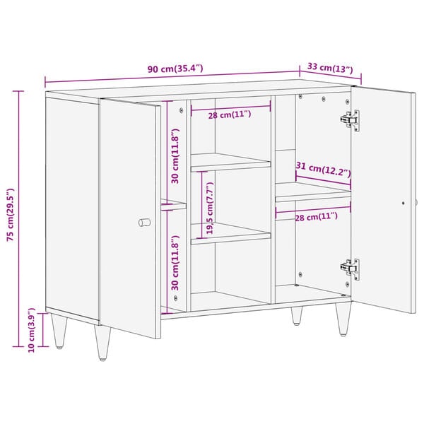 vidaXL Βοηθητικό Ντουλάπι 90 x 33 x 75 εκ. από Μασίφ Ξύλο Μάνγκο