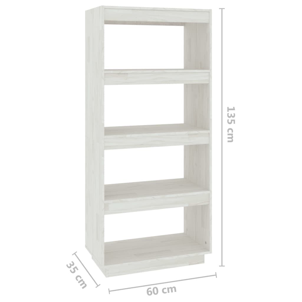 vidaXL Βιβλιοθήκη/Διαχωριστικό Χώρου Λευκό 60x35x135 εκ. Μασίφ Πεύκο
