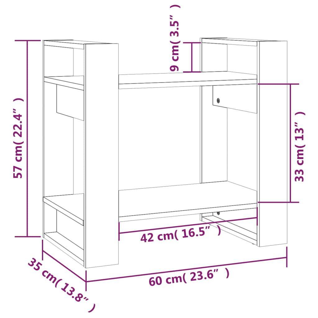 vidaXL Βιβλιοθήκη/Διαχωριστικό Χώρου Μελί 60 x 35 x 57 εκ. Μασίφ Ξύλο