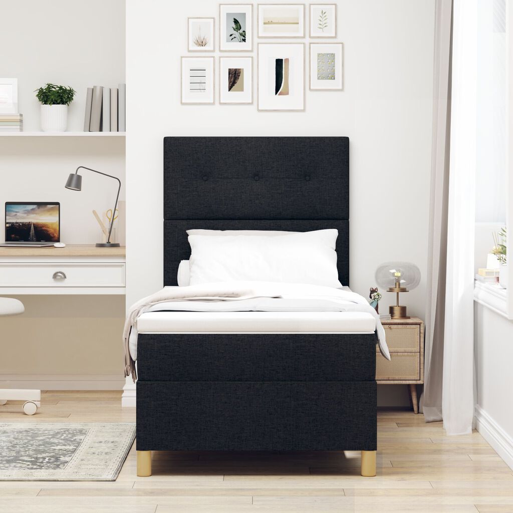 vidaXL Κρεβάτι Box Spring με Στρώμα & LED Μαύρο 90x200 εκ. Ύφασμα