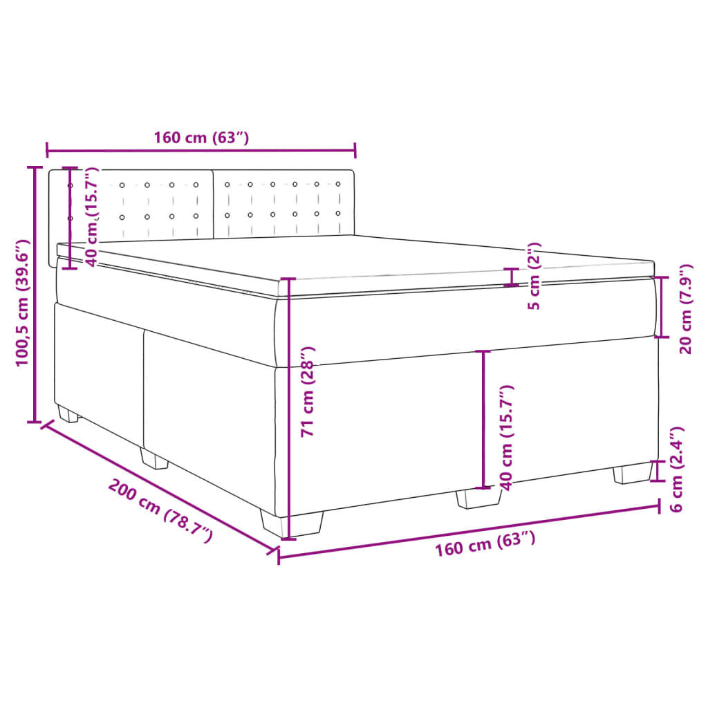 vidaXL Κρεβάτι Boxspring με Στρώμα Μαύρο 160x200εκ.από Συνθετικό Δέρμα