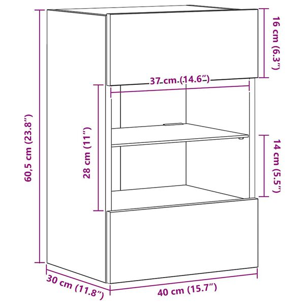 vidaXL Έπιπλα Τοίχου Τηλ. με LED 2 Τεμ. Γκρι Sonoma 40x30x60,5 εκ.