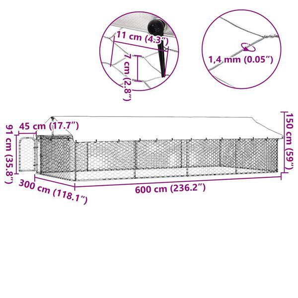vidaXL Κλουβί Σκύλου Εξωτερικού Χώρου 600 x 300 x 150 εκ. με Στέγαστρο
