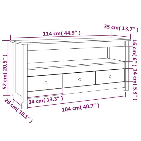 vidaXL Έπιπλο Τηλεόρασης Λευκό 114x35x52 εκ. από Μασίφ Ξύλο Πεύκου