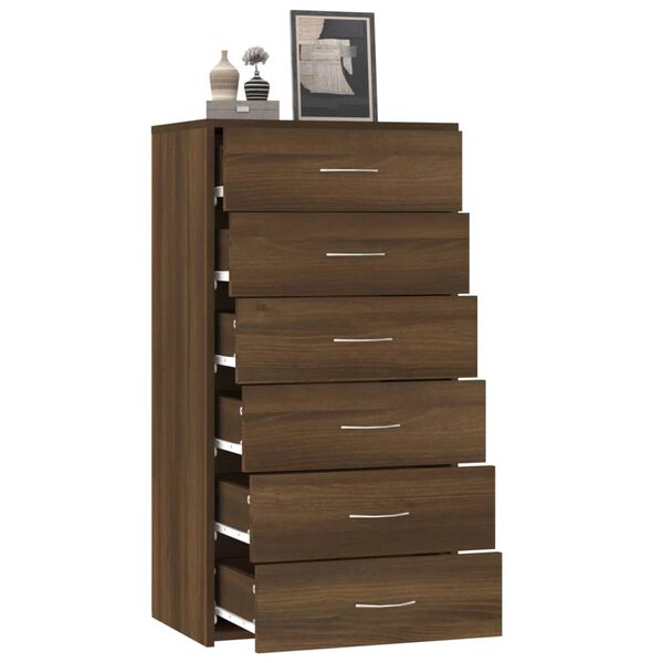 vidaXL Ντουλάπι με 6 Συρτάρια Καφέ Δρυς 50x34x96 εκ Επεξεργασμένο Ξύλο