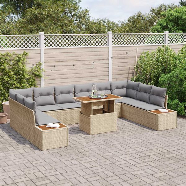 vidaXL Σετ Καναπέ Κήπου με αποθήκευση 11 pcs Μπεζ Πολυ ράταν