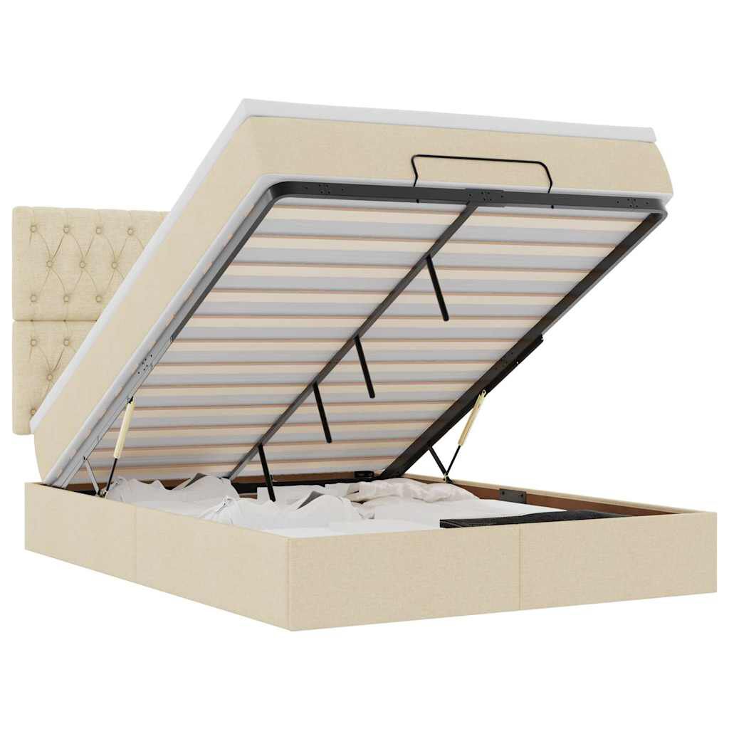 vidaXL Οθωμανικό κρεβάτι με στρώμα Cream 140x190cm ύφασμα