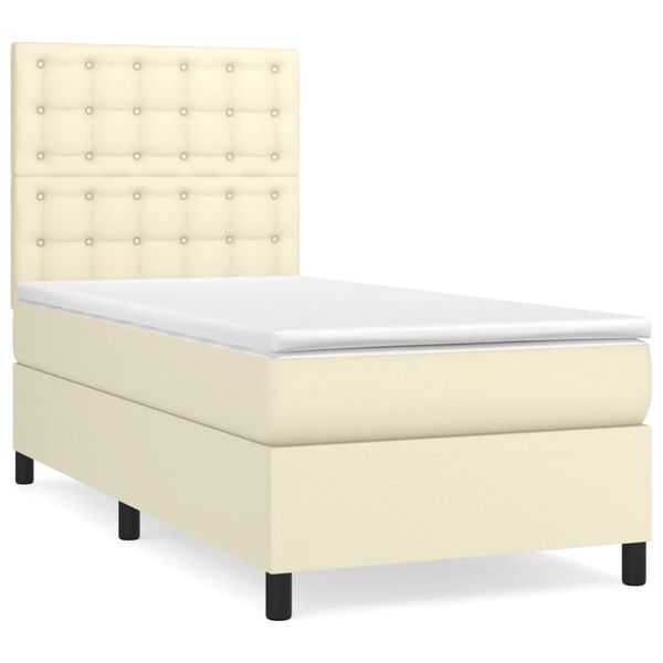 vidaXL Κρεβάτι Boxspring με Στρώμα Κρεμ 90x200 εκ. από Συνθετικό Δέρμα