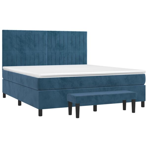 vidaXL Κρεβάτι Boxspring με Στρώμα Σκούρο Μπλε 180x200 εκ. Βελούδινο