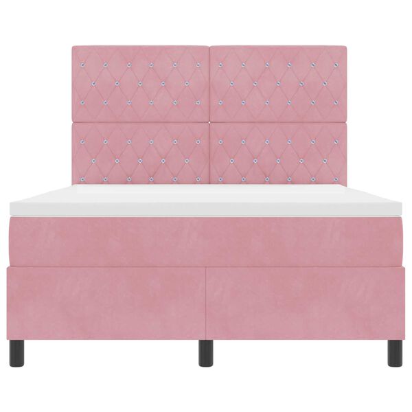 κρεβάτι box spring vidaXL με στρώμα Ροζ 160x200 εκ Βελούδο