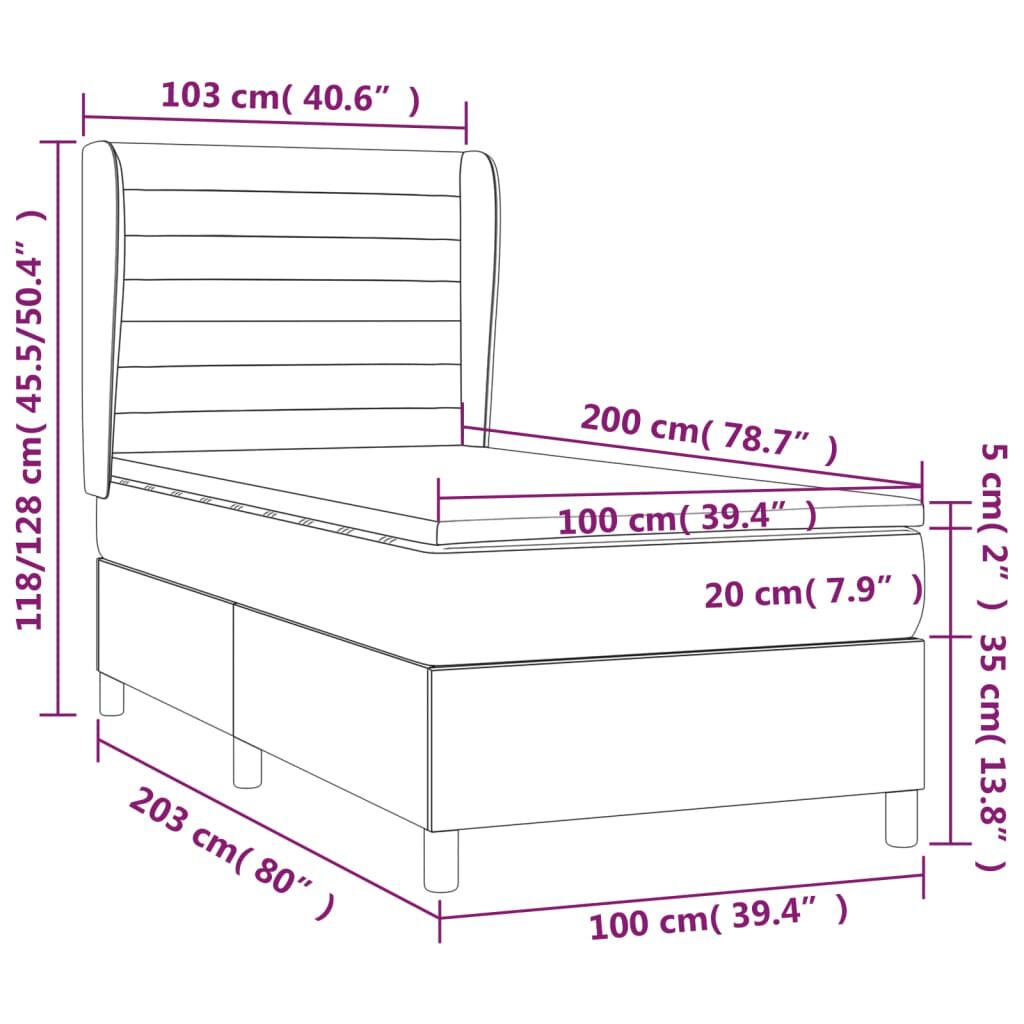vidaXL Κρεβάτι Boxspring με Στρώμα Μπλε 100 x 200 εκ. Υφασμάτινο