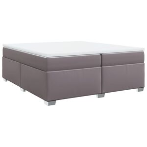 vidaXL Κρεβάτι Boxspring με Στρώμα Γκρι 200x200 εκ. Συνθετικό Δέρμα