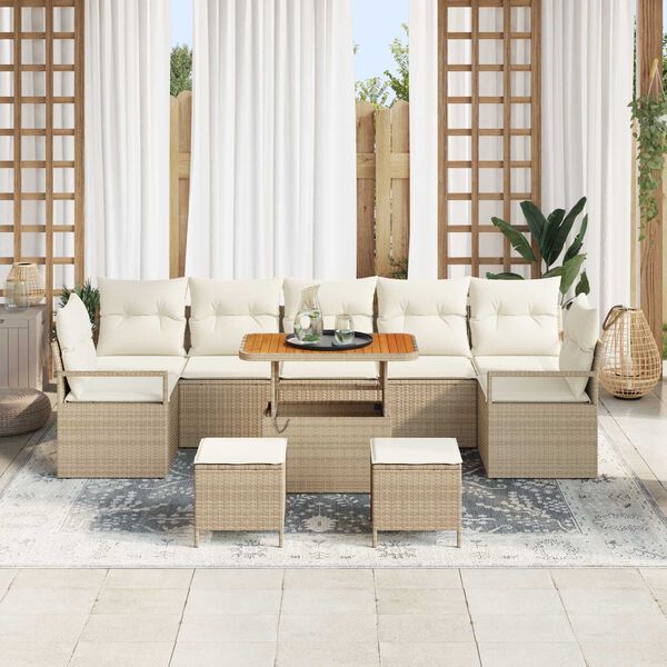 vidaXL Σετ Καναπέ Κήπου με αποθήκευση 10 pcs Μπεζ Πολυ ράταν