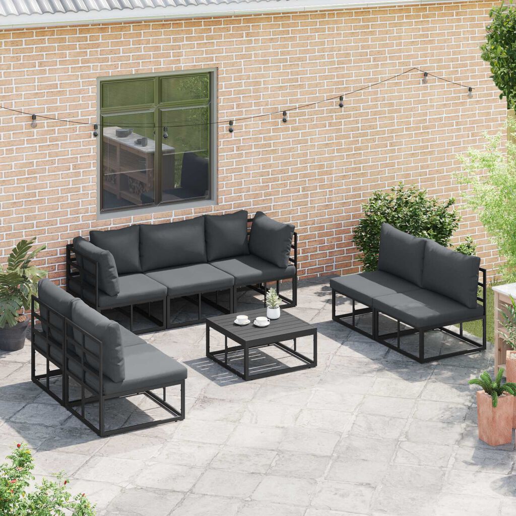 vidaXL Σετ Καναπέ Κήπου 7 pcs Μαύρο 353 x 141.5 x 71 εκ Αλουμίνιο