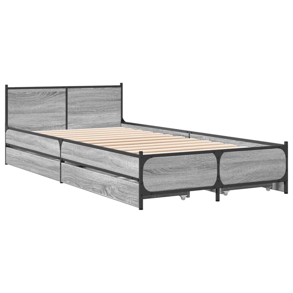 vidaXL Πλαίσιο Κρεβατιού με Συρτάρια Γκρι Sonoma 75x190 εκ. Επεξ. Ξύλο