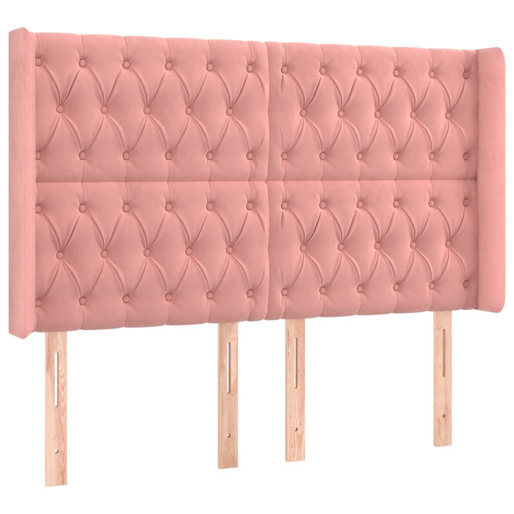 vidaXL Κρεβάτι Boxspring με Στρώμα & LED Ροζ 140x190 εκ. Βελούδινο