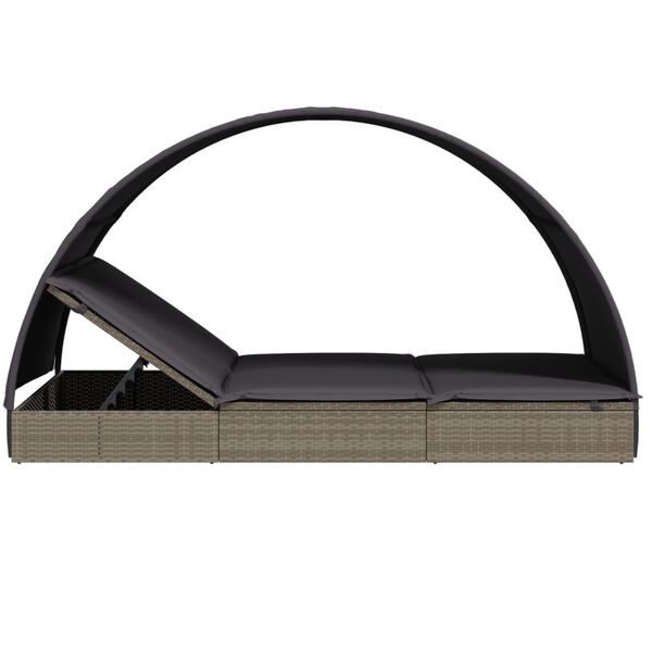 vidaXL Ξαπλώστρα 2 Ατόμων Στρογγ. Οροφή Γκρι 211x112x140εκ Συνθ. Ρατάν